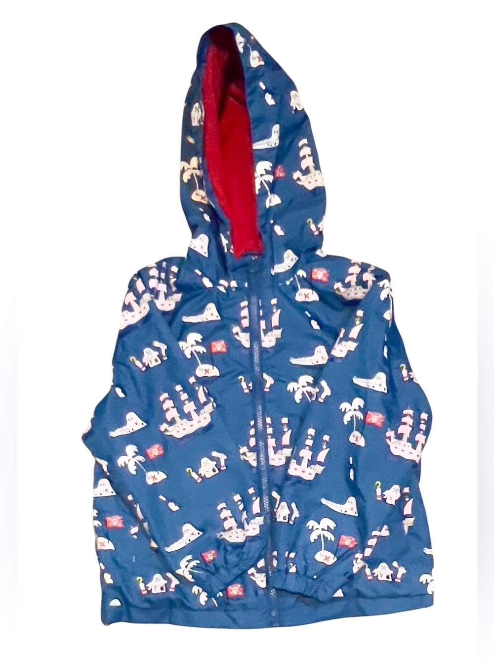 Holly & Beau Kids Navy Pirate Print Hooded Raincoat size 7-8